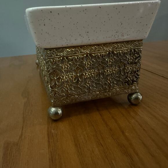 Planter Inc USA 1994 Rectangle Brass Stand 9 x 4 x 3.5 Speckled Pottery Vintage - Picture 10 of 16
